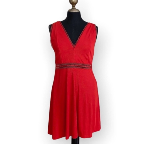 Free People Mini Dress Red Orange Sleeveless Knit Stretchy Lace Size 4 - Picture 1 of 4